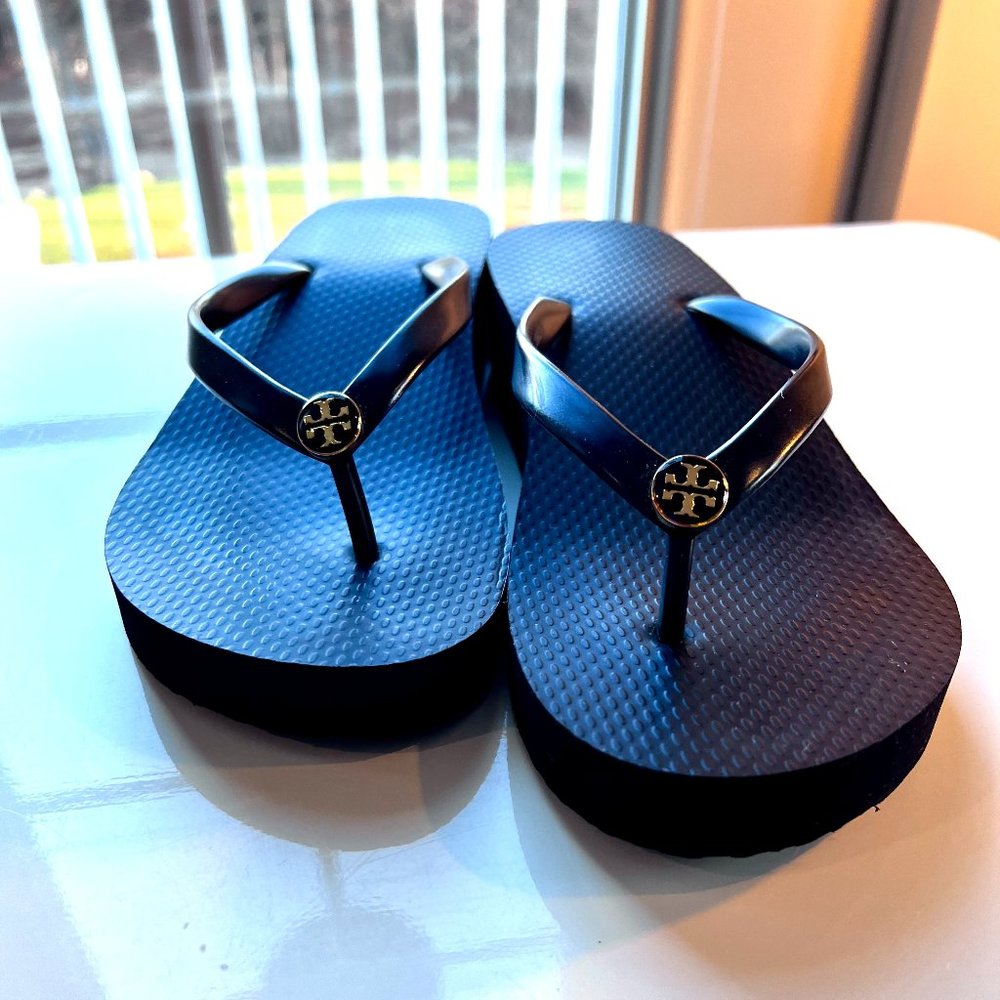 Tory Burch Black Platform/wedge Flip Flop